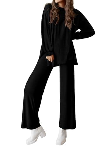 PRETTYGARDEN Women's Long Sleeve Crewneck & Wide Leg Pants Casual Outfit Set