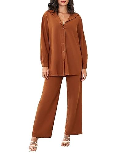 Floerns Women's Longline Blouse & Wide Leg Pants Outfit Set