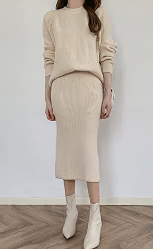 ChouYatu Women's Knit Sweater & Bodycon Skirt Outfit Sets