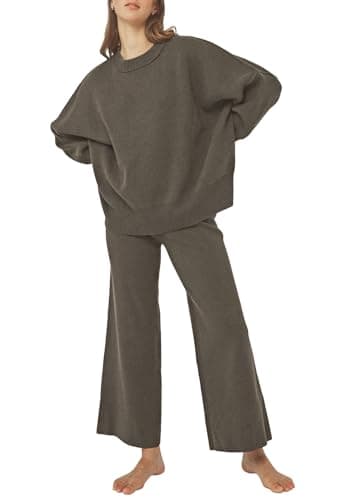 Pink Queen Women's 2-Piece Knit Outfit Set: Sweater & Wide Leg Pants