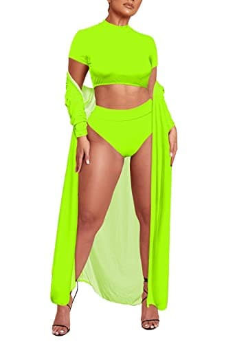 Women's Printed 3 Piece High Waist Bikini Maxi Swimsuit Cover Up
