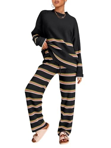LILLUSORY 2025 Women's Oversized Striped Knit Lounge Sets