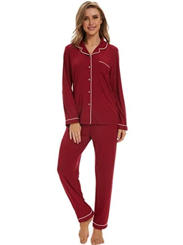 Yoolfine Women's Soft Long Sleeve Button-Up Pajamas Set - XS-XXL