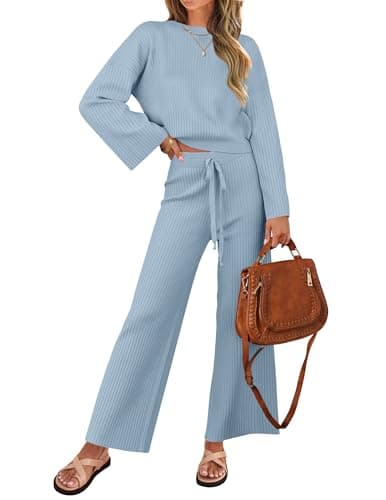 ZESICA Women's Casual Long Sleeve Knit Top & Wide Leg Pants Sweatsuit Set
