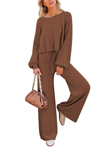 Pink Queen Women's 2-Piece Sweater Set Crop Top & Wide Leg Pants