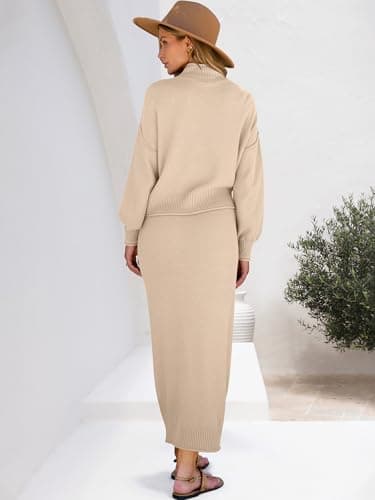 Caracilia Women's Long Sleeve Sweater Skirt Set Fall Outfit