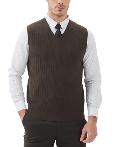 Kallspin Men's Wool Blended Cable Knit V-Neck Sweater Vest