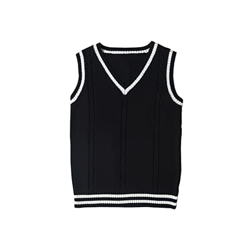 Blestirno Women's V-Neck Solid Color Sleeveless Sweater Vest
