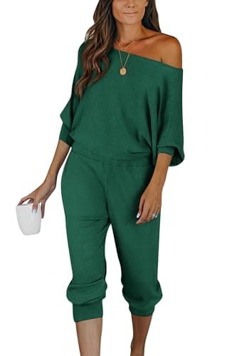 PRETTYGARDEN Women's Off-Shoulder Ribbed Tracksuit with Pockets