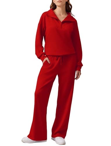 PINSPARK Women's 2025 Fall 2-Piece Oversized Sweatsuit & Wide Leg Pants Matching Set