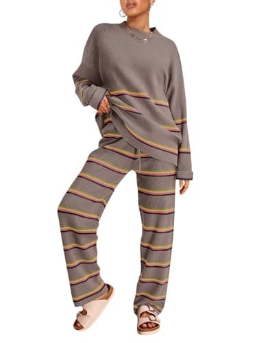 LILLUSORY 2025 Women's Oversized Striped Knit Lounge Sets