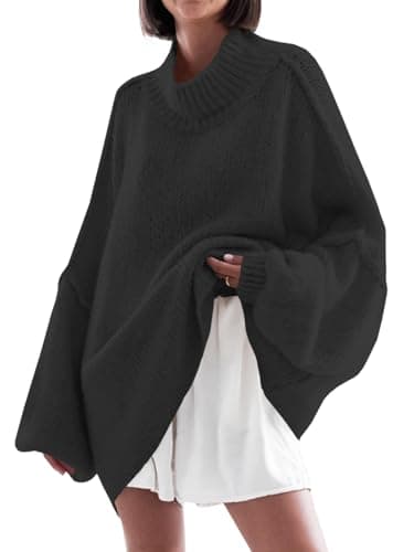 Saodimallsu Women's Oversized Mock Neck Batwing Sweater - 2024 Fall Trendy Knit Tunic
