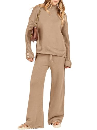 Caracilia Women's 2-Piece Fall Sweater Set Wide Leg Pants Matching Lounge Outfits