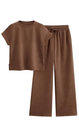 PRETTYGARDEN Women Casual Tracksuit Short Sleeve Top & Wide Leg Pants Matching Lounge Set