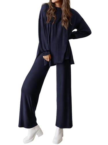 PRETTYGARDEN Women's Long Sleeve Crewneck & Wide Leg Pants Casual Outfit Set
