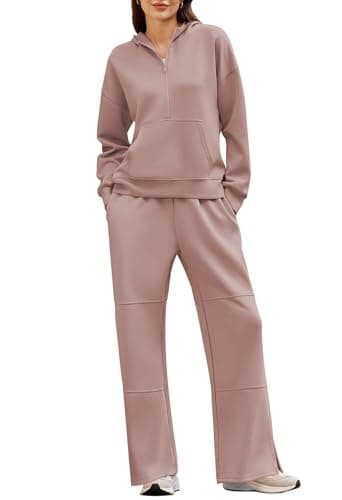 Pink Queen Women's Lounge Outfits Half Zip Hoodie & Sweatpants