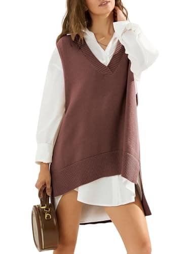 EXLURA Women's Oversized Knit Sweater Vest - Casual V Neck Tunic for Fall/Winter 2024
