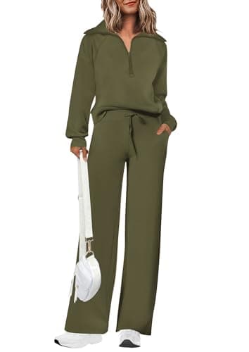 PRETTYGARDEN Women's Casual Half Zip Sweatshirts & Wide Leg Pants Sets