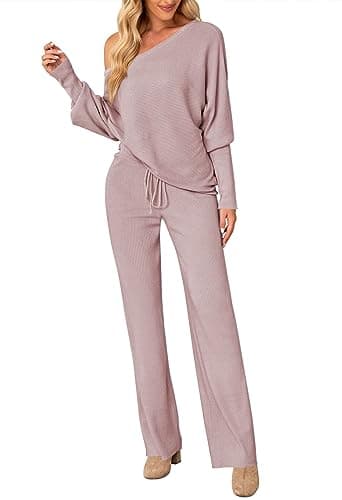 LaSuiveur Women's Long Sleeve Sweater Set with Wide Leg Pants