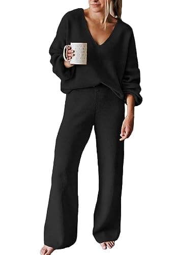 Fixmatti Women's 2-Piece Long Sleeve Knit Sweater Set Wideleg Pants Outfit