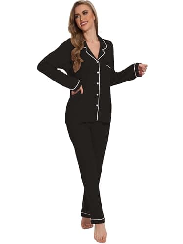 Yoolfine Women's Soft Long Sleeve Button-Up Pajamas Set - XS-XXL
