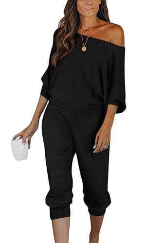 PRETTYGARDEN Women's Off-Shoulder Ribbed Tracksuit with Pockets