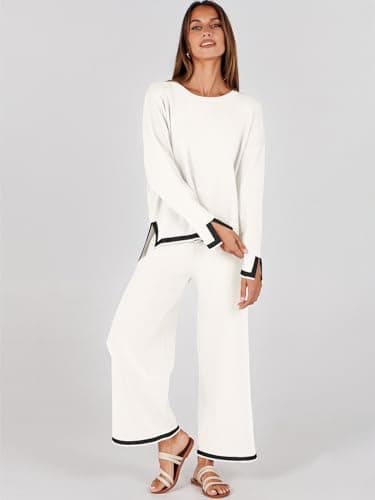ANRABESS Women's Knit Sweater Tops & Wide Leg Pants Matching Sweatsuit Set