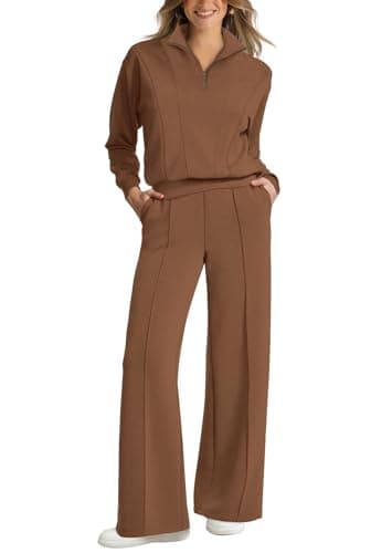 WIHOLL Women's 2-Piece Lounge Set: 2024 Half Zip Sweatshirt & Wide Leg Sweatpants with Pockets