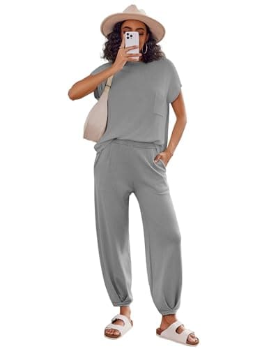 Ekouaer Women's 2-Piece Lounge Set: Cap Sleeve Tops & Jogger Pants