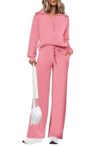 PRETTYGARDEN Women's Casual Half Zip Sweatshirts & Wide Leg Pants Sets