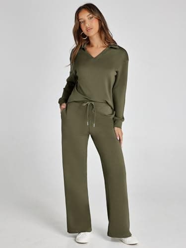 Glamaker Women's Matching Long Sleeve Sweatsuit and Wide Leg Pants Sets