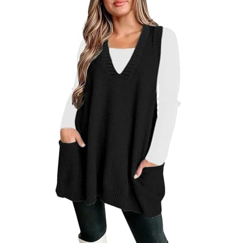 Xoxingysm Women's Oversized V-Neck Knit Tunic with Pockets