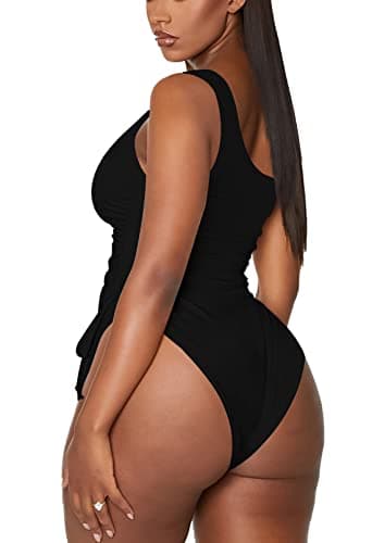 Viottiset Women's One Shoulder Ruched Swimsuit for High Cut Cheeky Look