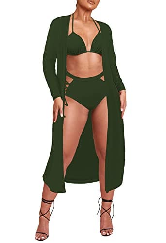 Women's Printed 3 Piece High Waist Bikini Maxi Swimsuit Cover Up
