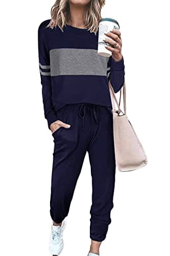 PrettyGarden Women's Color Block Tracksuit Crewneck Long Sleeve Tops & Pants