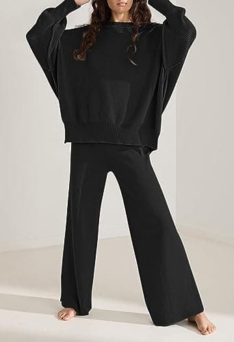 Pink Queen Women's 2-Piece Knit Outfit Set: Sweater & Wide Leg Pants