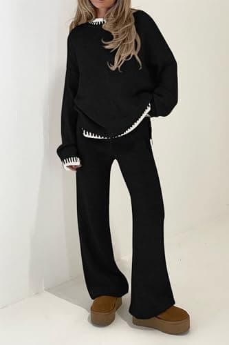 PRETTYGARDEN Women's Long Sleeve Knit Sweater & Wide Leg Pants Set