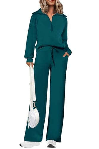 PRETTYGARDEN Women's Casual Half Zip Sweatshirts & Wide Leg Pants Sets