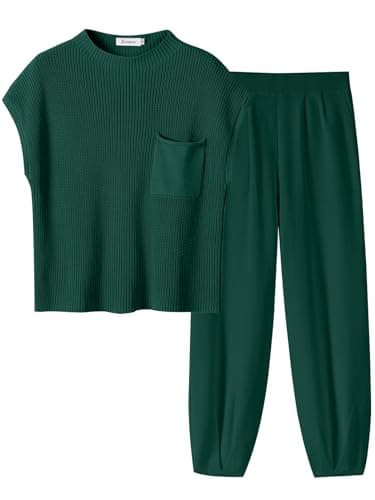 ANRABESS Women's Two-Piece Knit Sweater Vest & Crop Top Pants Set