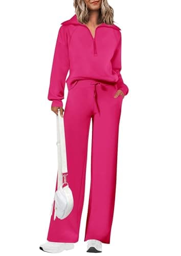 PRETTYGARDEN Women's Casual Half Zip Sweatshirts & Wide Leg Pants Sets