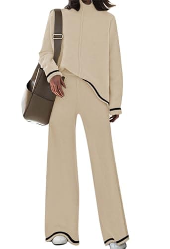 Fixmatti Women's Long Sleeve Knit Top & Wide Leg Pant Lounge Set