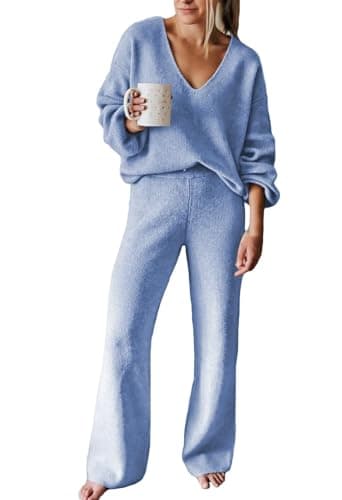 Fixmatti Women's 2-Piece Long Sleeve Knit Sweater Set Wideleg Pants Outfit