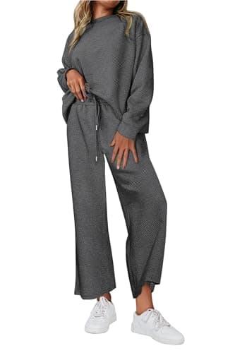 PRETTYGARDEN Women's Casual Long Sleeve Pullover Top & Wide Leg Pants Set