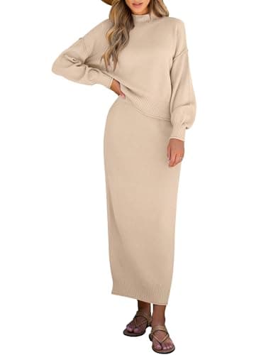 Caracilia Women's Long Sleeve Sweater Skirt Set Fall Outfit