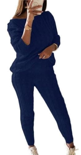 Lucuna Women's 2024 Fall Chunky Cable Knit Sweater Set Pants Loungewear