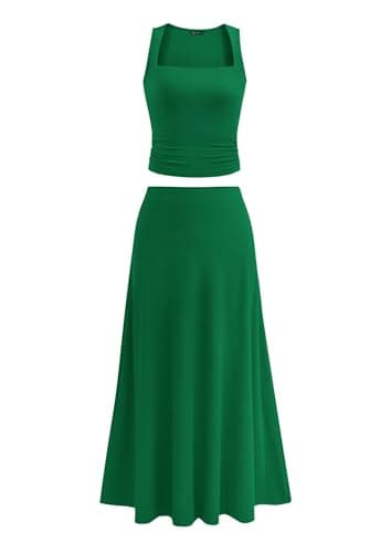 PrettyGarden Women 2 Piece Summer Knit Tank & Midi Skirt Set