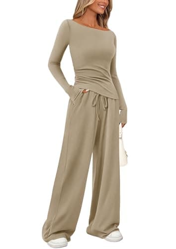 PrettyGarden Women's Asymmetrical Sleeve Lounge Set Wide Leg Pants Tracksuit