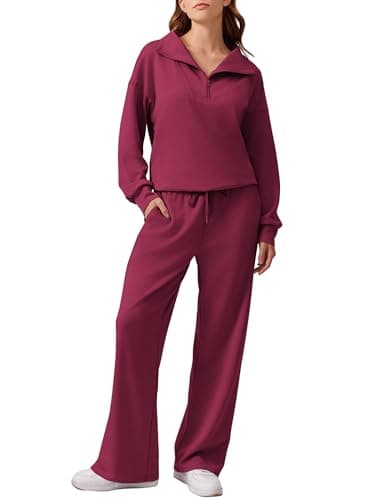PINSPARK Women's 2025 Fall 2-Piece Oversized Sweatsuit & Wide Leg Pants Matching Set