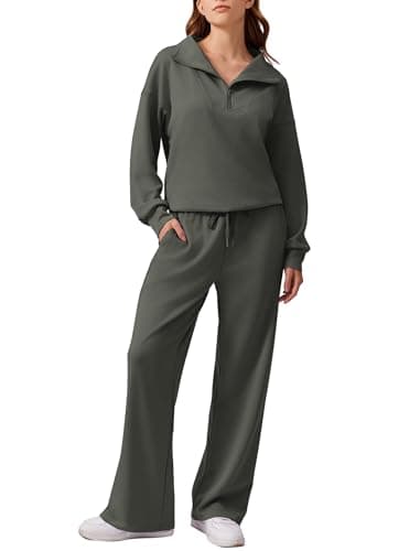 PINSPARK Women's 2025 Fall 2-Piece Oversized Sweatsuit & Wide Leg Pants Matching Set