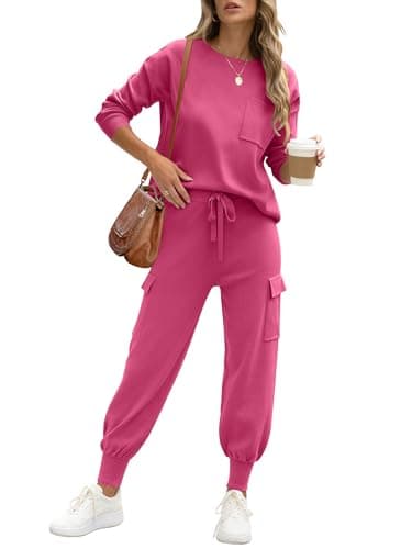 Caracilia Women's Long Sleeve Knit Outfit Matching Jogger Pants Fall Lounge Sets